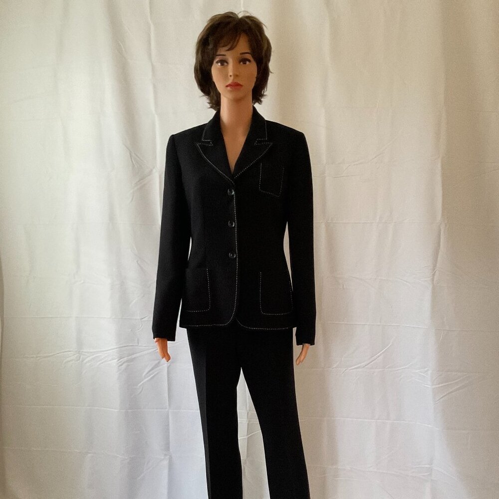 INC Black 2-piece Pant Suit w/ white stitching.  Size 6.  Classic/Chic/Timeless